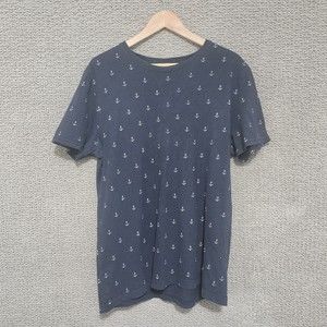 NAUTICA Men's Navy Blue Short Sleeve T Shirt Small Anchors Size L